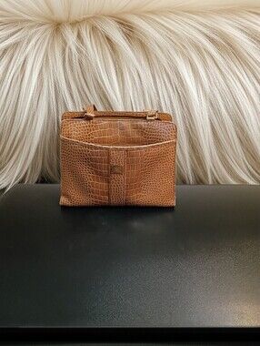 Liz Claiborne Brown Croc-Embossed Leather Handbag Plate